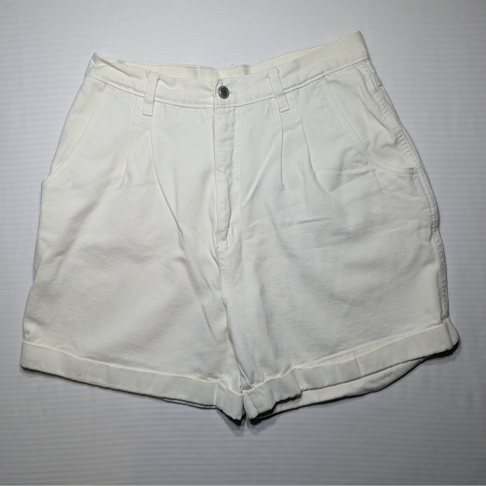 Bill‎ Blass Vintage Women Pleated Denim Shorts 100% Cotton 14 White High Rise